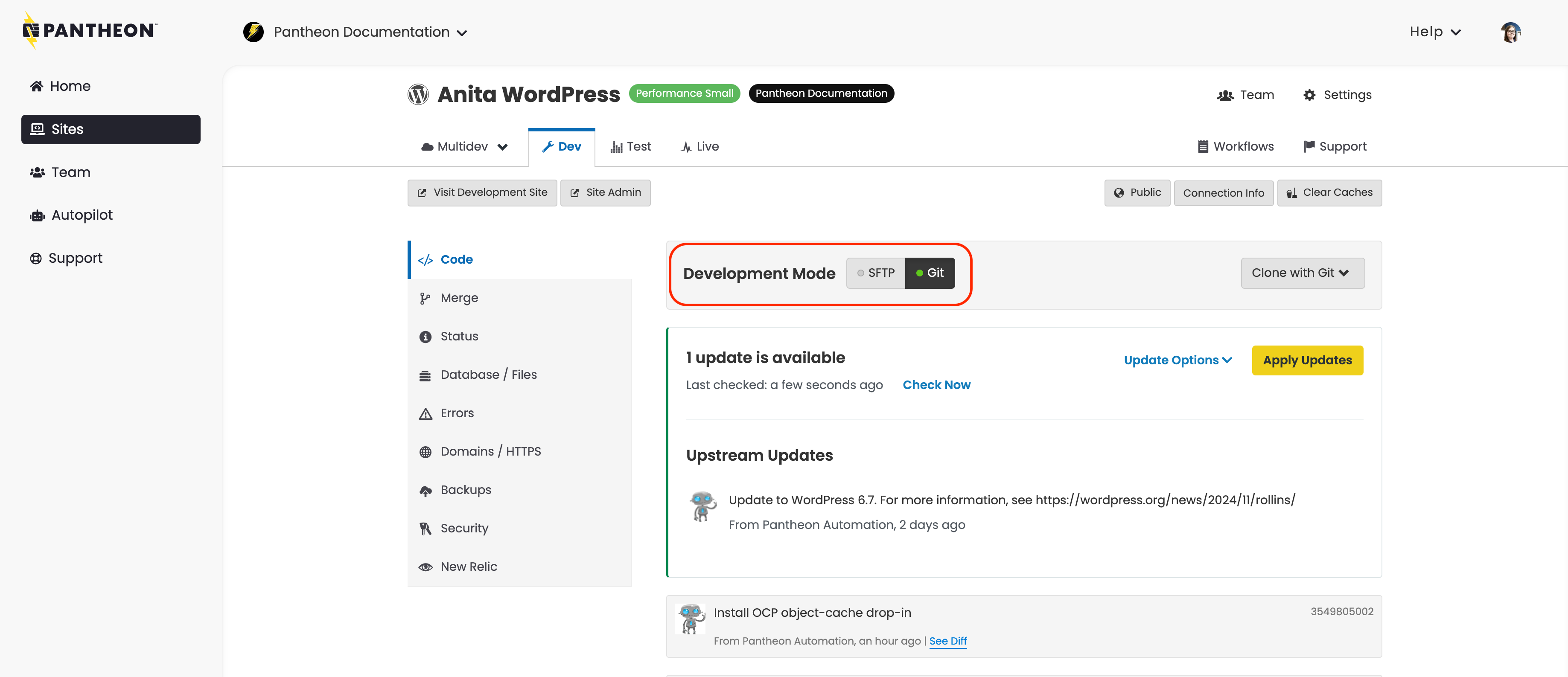 Connection Mode set to Git