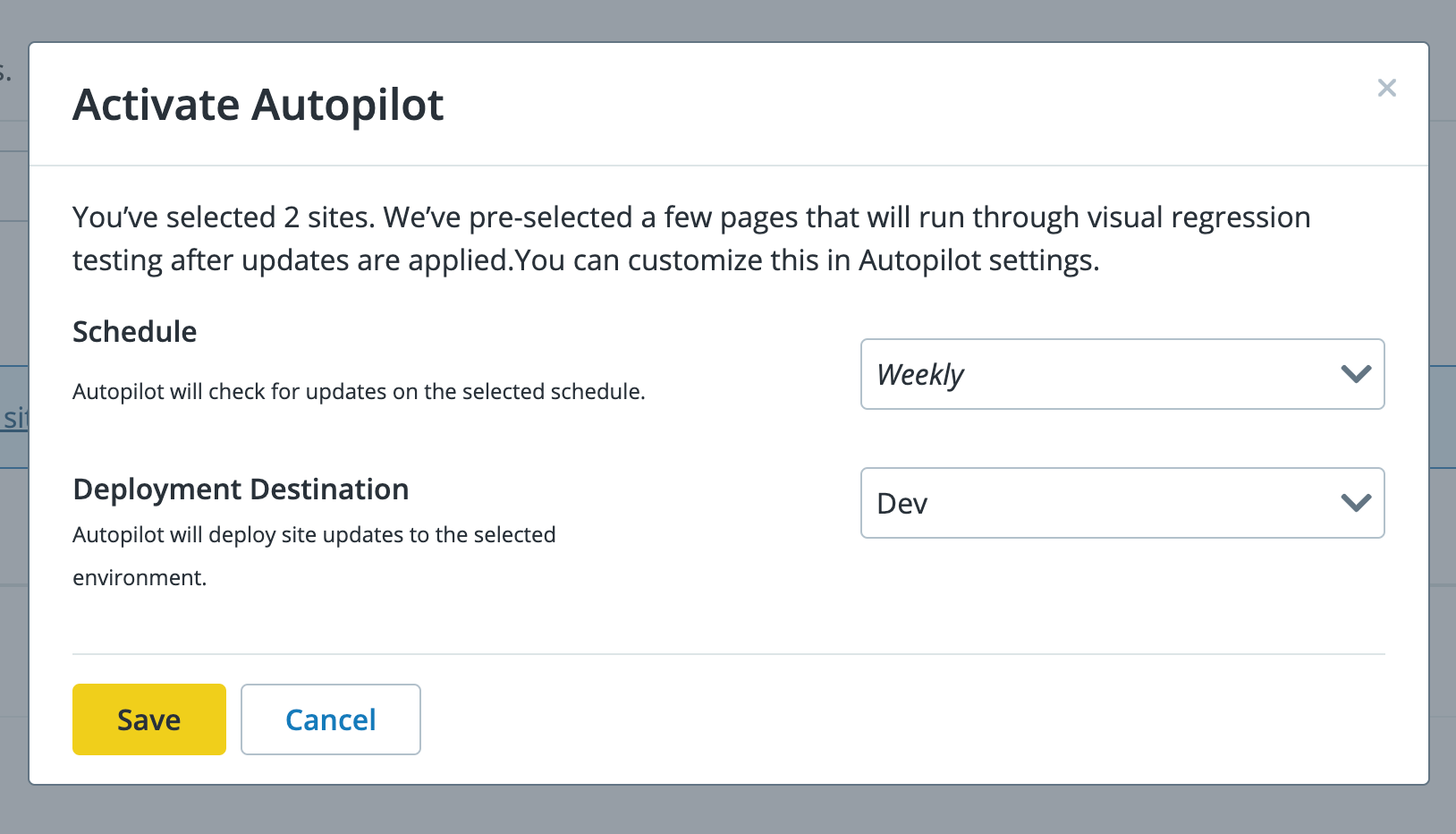 Autopilot customize setup button