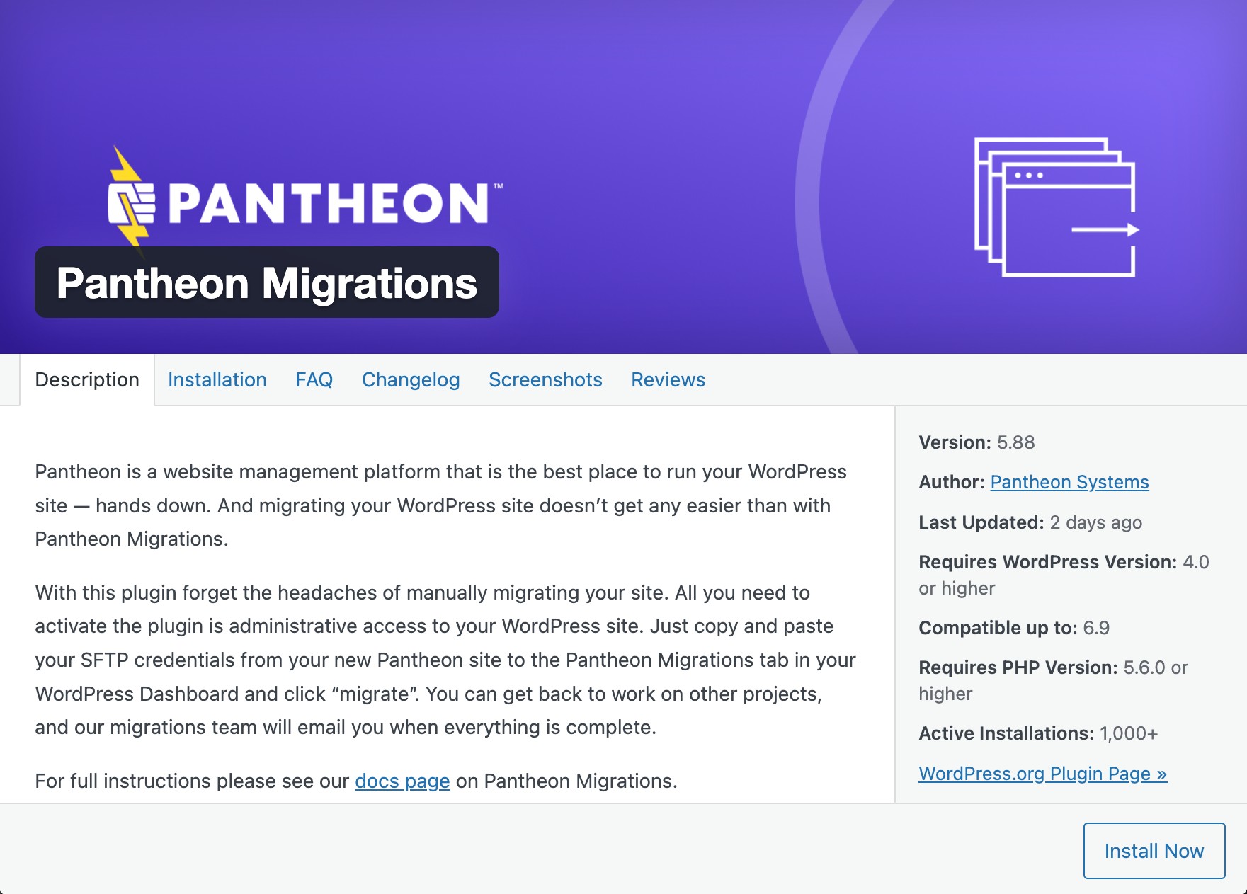 Install migration plugin on WordPress