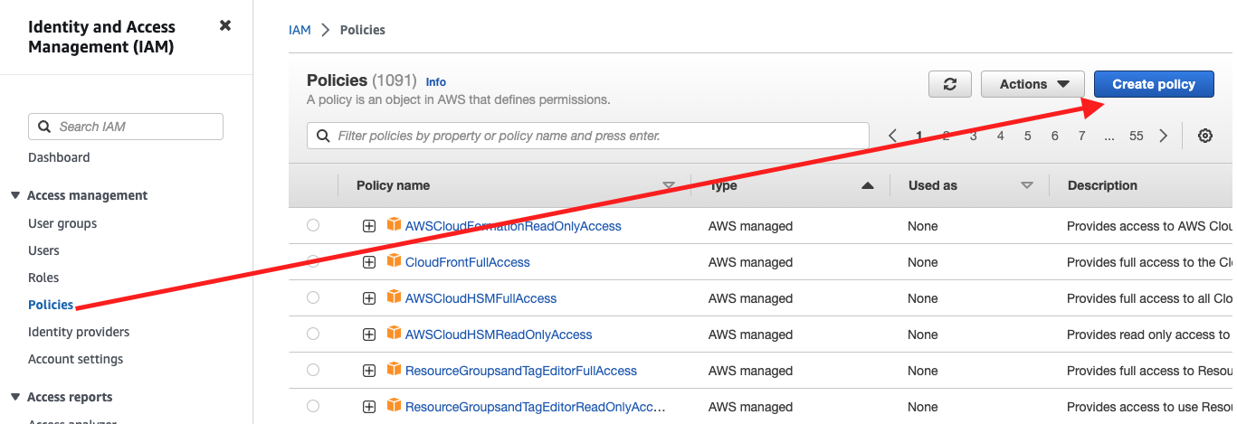 Create AWS S3 access step 1