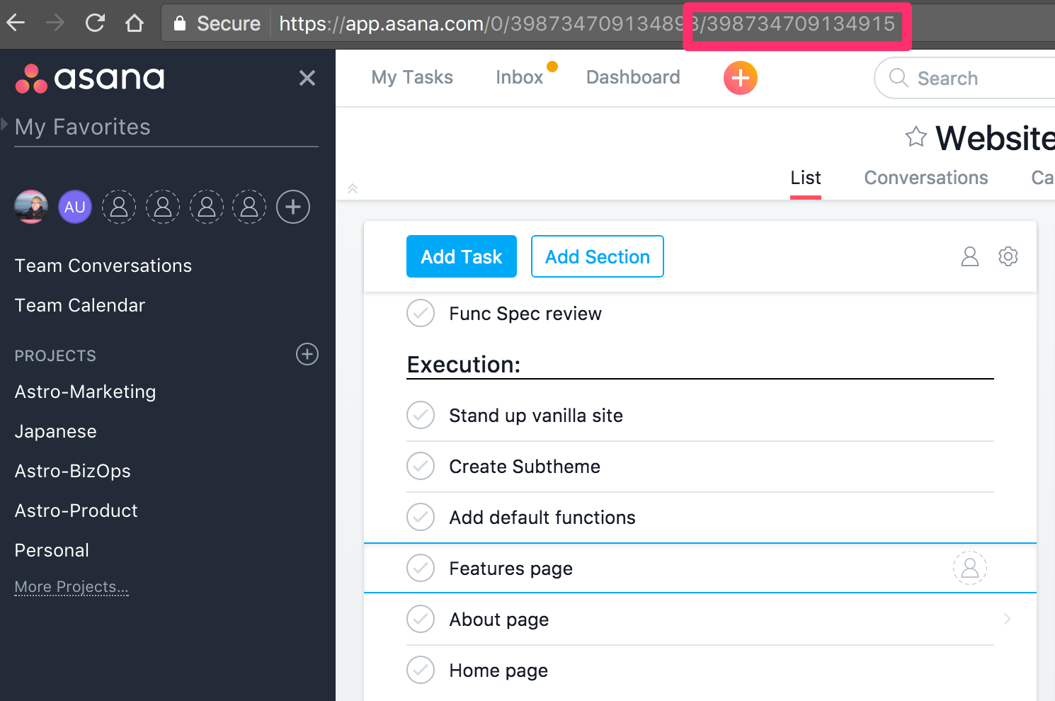 Asana task ID